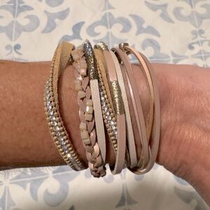 Leather and beaded strap magnetic bracelet